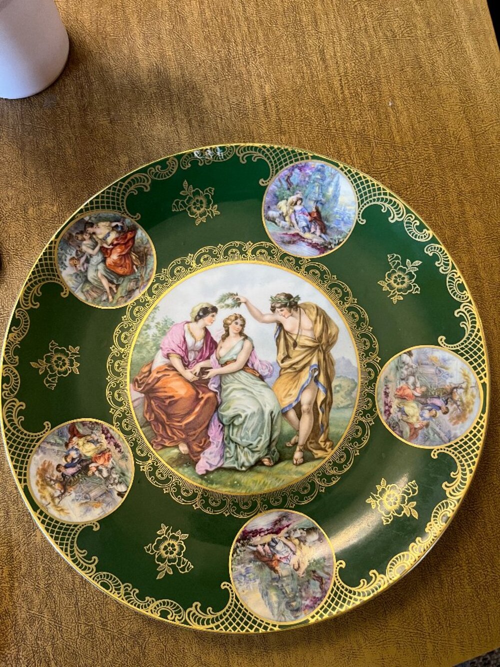 Mitterteich Bavaria Germany Emerald Green Nude Maiden Cabinet Plate #2, 10 1/2"